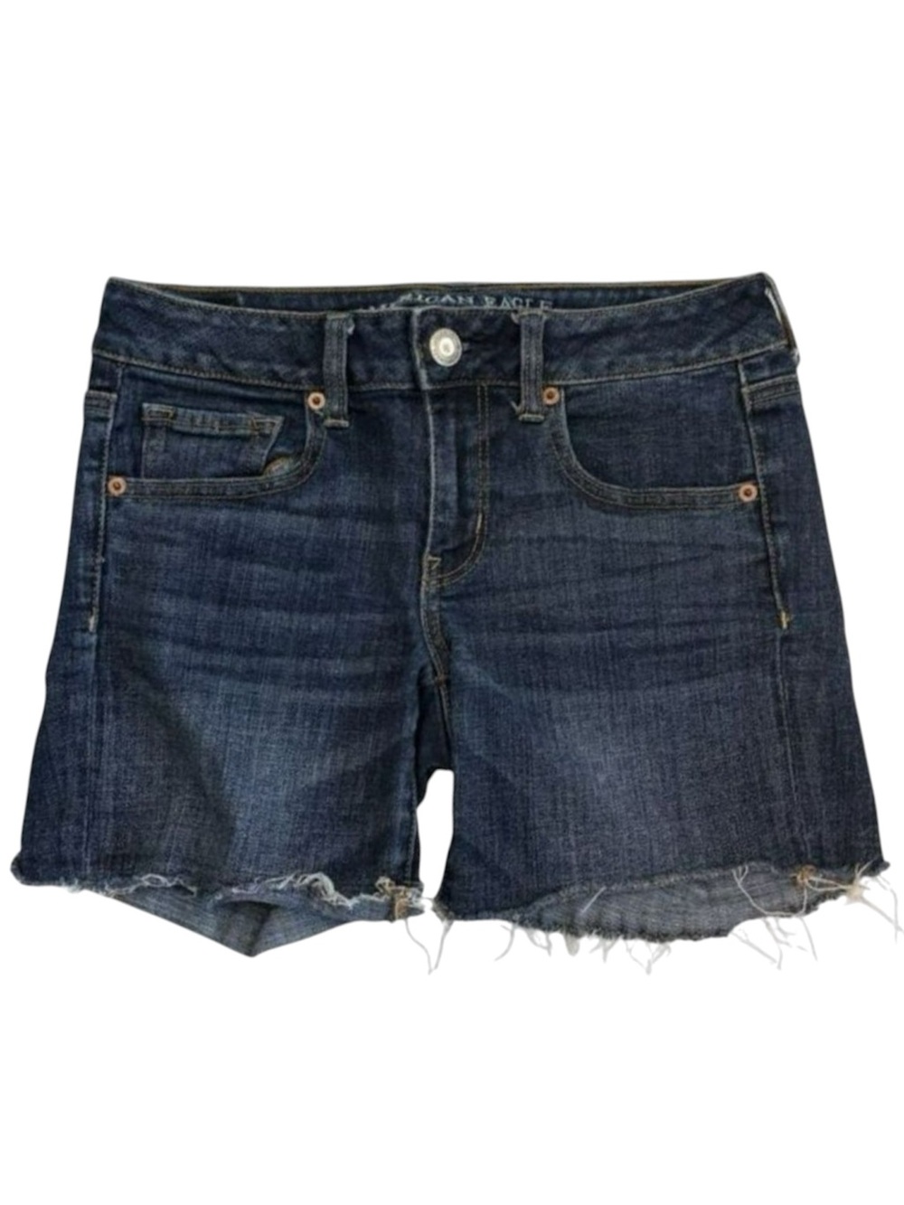 American Eagle Dark Wash Denim Super Stretch Midi Cut Off Shorts Size 4